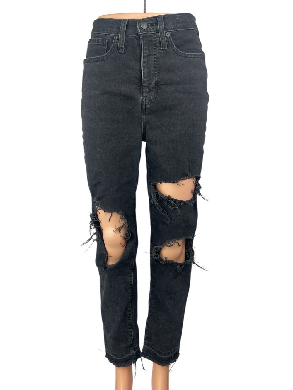 Madewell The MomJean Black Distressed High Waist Straight Denim Jeans Pants 26